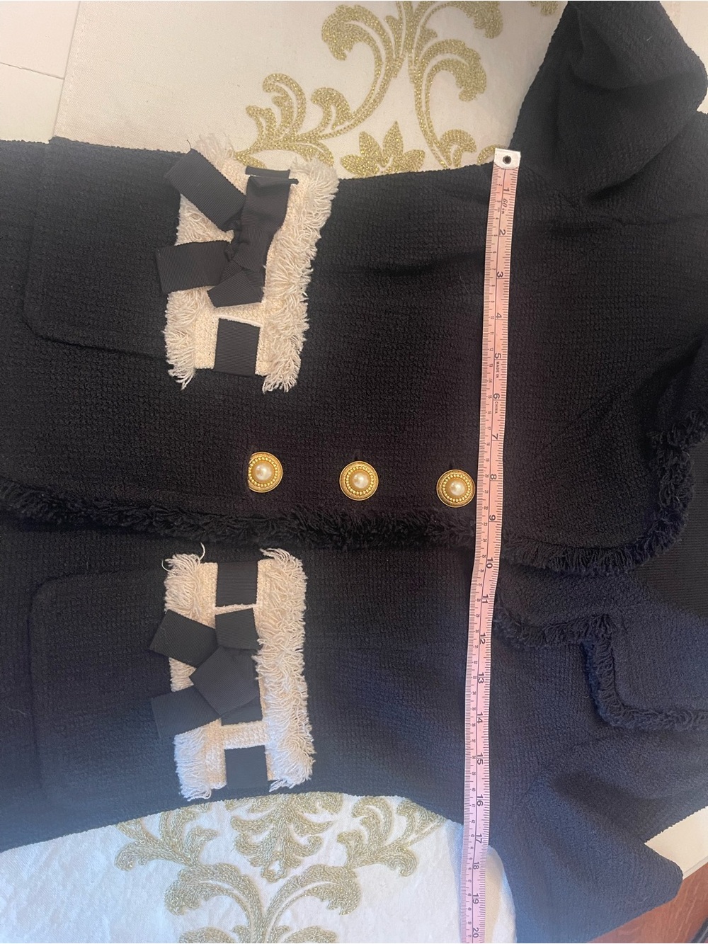 St. John Boutiques Black Bouclé Blazer with Cream Fringe and Gold Buttons - Picture 11 of 13